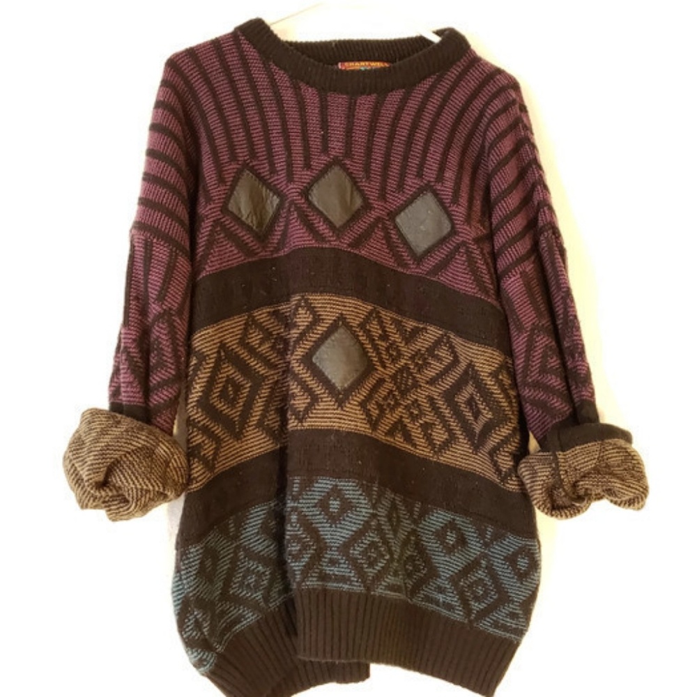 Chartwell genuine leather diamond retro sweater